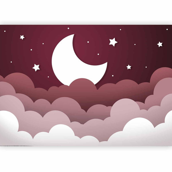 Carta da parati - Moon dream - clouds in a maroon sky with stars for children