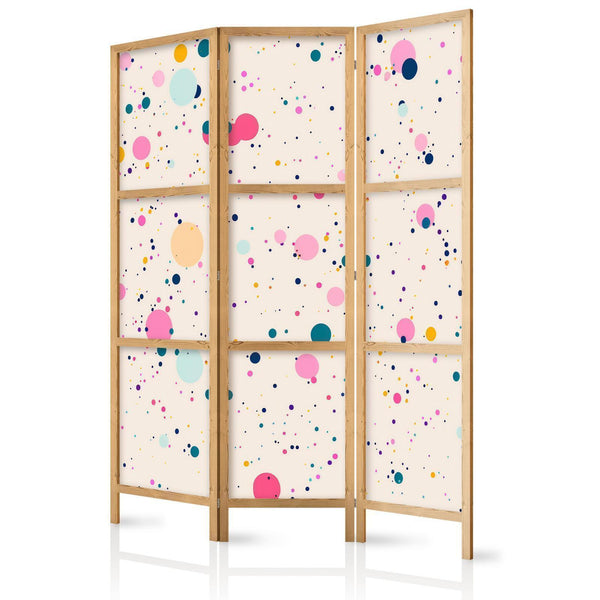 Paravento giapponese - Dots - Spots and Splashes Multicolored - Cheerful Pattern on a Light Pink Background