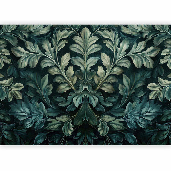 Carta da parati - Dark Green Victorian Leaves: Botanical Carved Composition