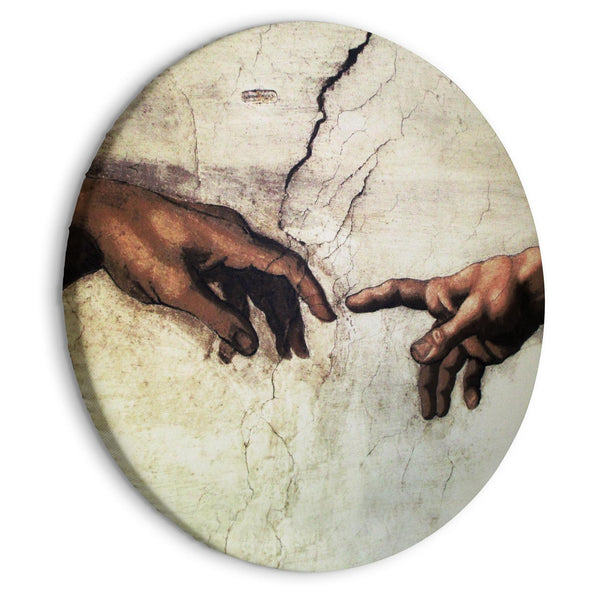 Quadro rotondo - The Creation of Adam - hands from a fresco by Michelangelo