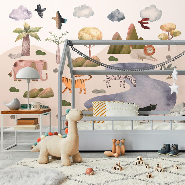 Carta da parati - Africa for Toddlers - Savannah Animals in Pastel Colours