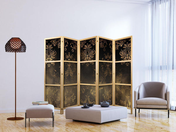 Paravento giapponese - Floral Ornaments Carved in Delicate Sepia and Brown Shades