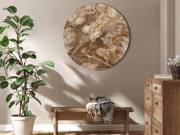 Quadro rotondo - Floral Ornaments Carved in Delicate Sepia and Brown Shades