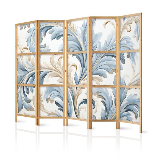 Paravento giapponese - Baroque Ornaments in Light - Cream-Blue Colors