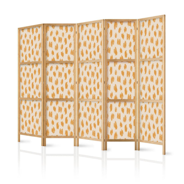 Paravento giapponese - Drawn Pattern in Dots and Spots - in Shades of Orange and Ecru