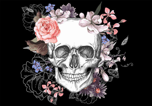 Carta da parati - Skull and Flowers