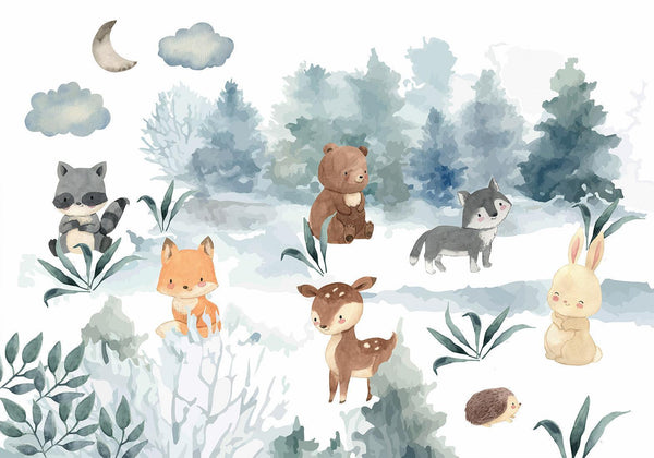 Carta da parati - Forest Games - Animals in a Forest Painted in Watercolours