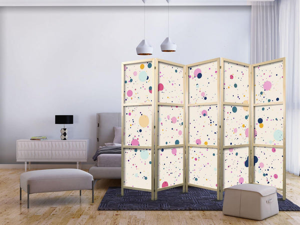 Paravento giapponese - Dots - Spots and Splashes Multicolored - Cheerful Pattern on a Light Pink Background