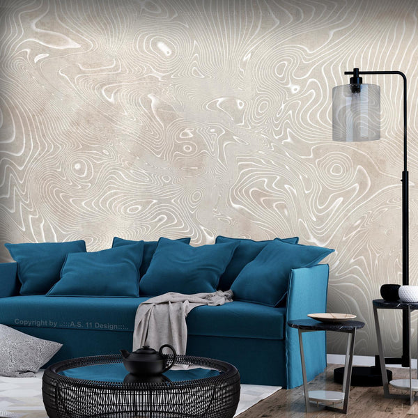 Carta da parati - Flowing shapes - abstract beige and white background in patterned compositions