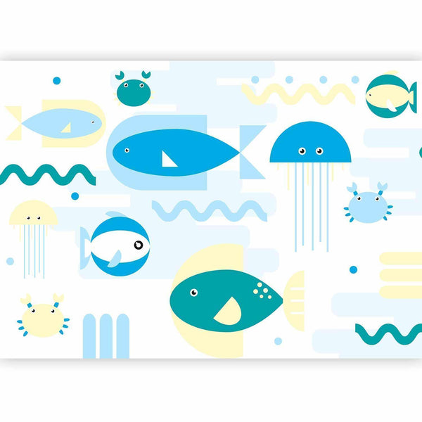 Carta da parati - Animals in the sea - geometric blue fish in water for kids