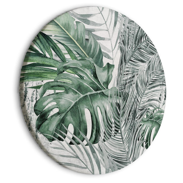 Quadro rotondo - Exotic flora - A variety of tropical vegetation in shades of celadon and sage green/Dense jungle