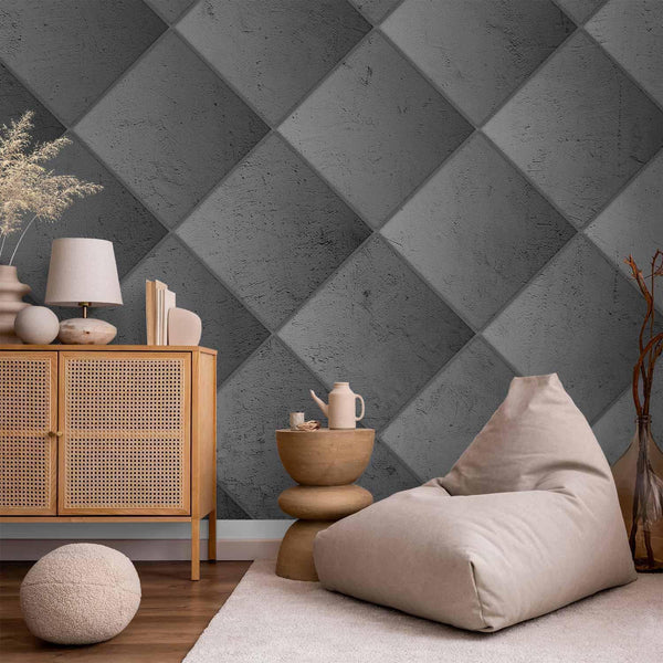 Carta da parati - Grey symmetry - geometric pattern in concrete pattern with light joints