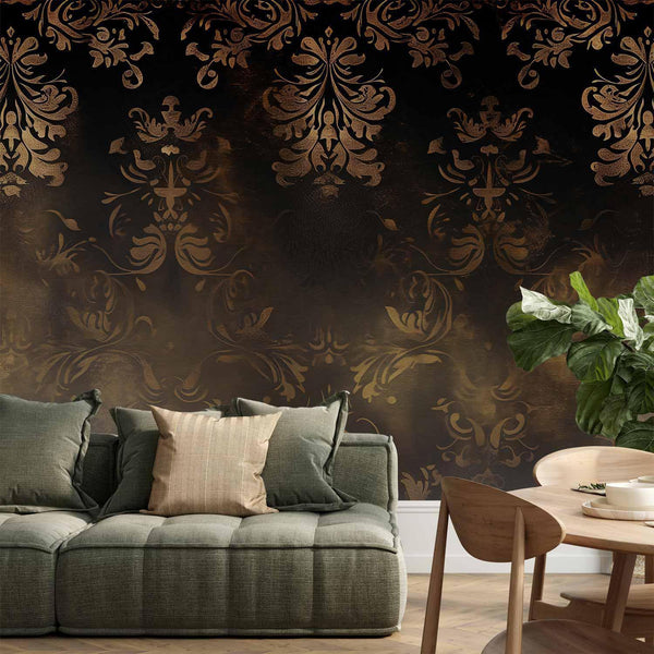 Carta da parati - Baroque Ornaments in Patinated Gold and Browns: Retro Motif