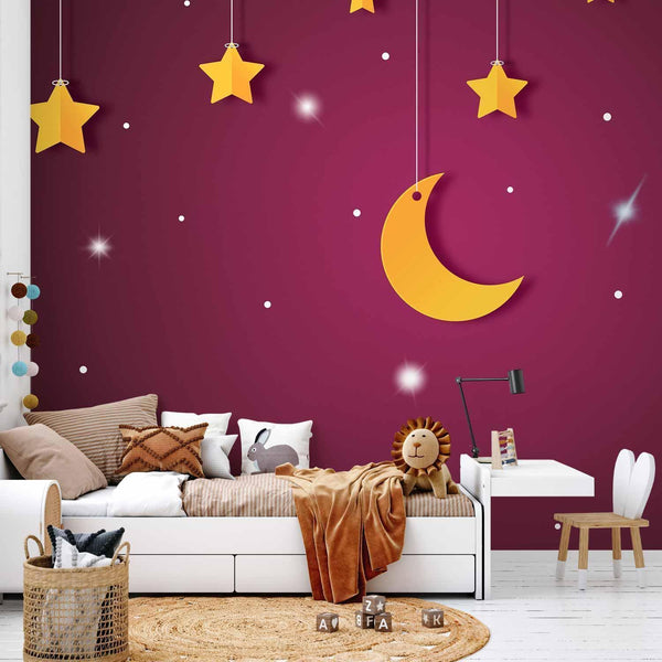 Carta da parati - Skyline - violet night sky landscape with stars for children