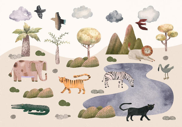 Carta da parati - Africa for Toddlers - Savannah Animals in Pastel Colours