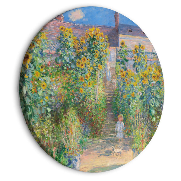 Quadro rotondo - Claude Monet’s Garden at Vétheuil - Farmhouse With Sunflowers