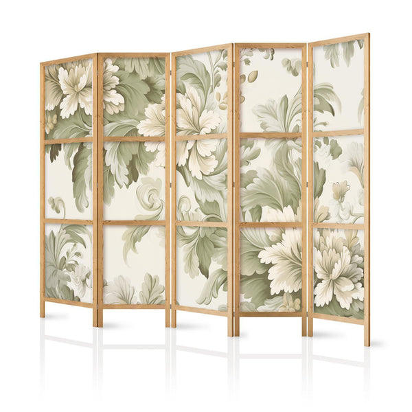 Paravento giapponese - Retro Vintage Flowers in Delicate Cream and Green Colors