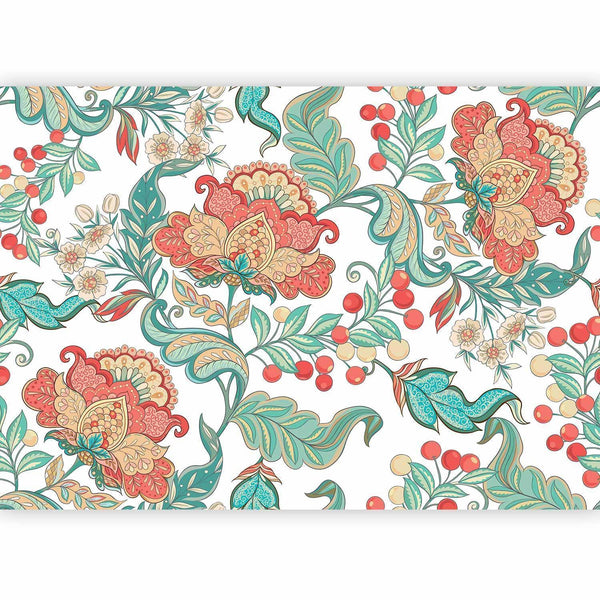 Carta da parati - Ethnic vegetation - plant motif with ornaments in coloured flowers