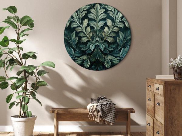 Quadro rotondo - Dark Green Victorian Leaves: Botanical Carved Composition