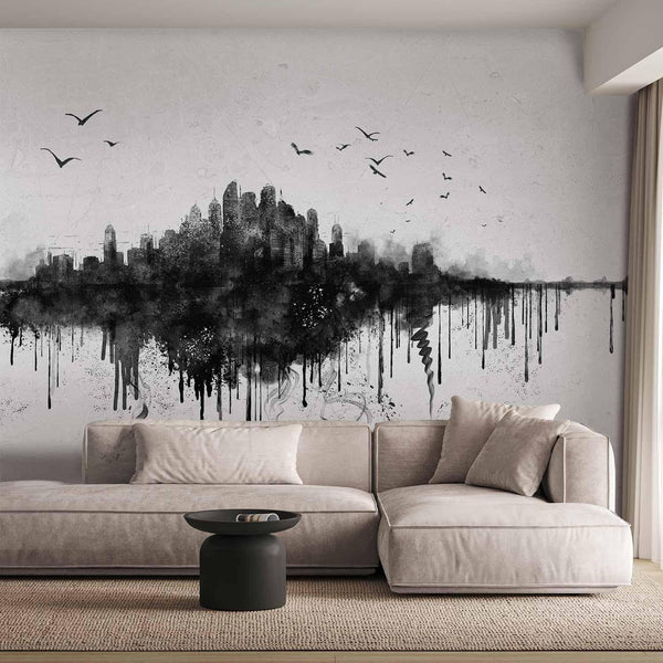 Carta da parati - Big city - abstract city skyline in black watercolour style