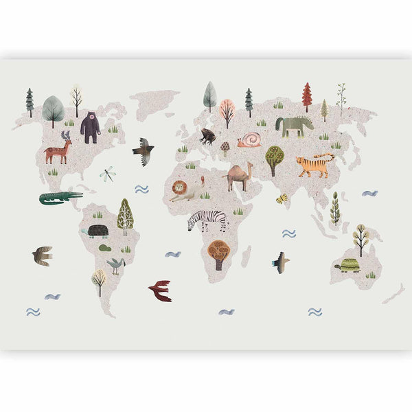 Carta da parati - Beige World - Continents With Animals in Muted Colours