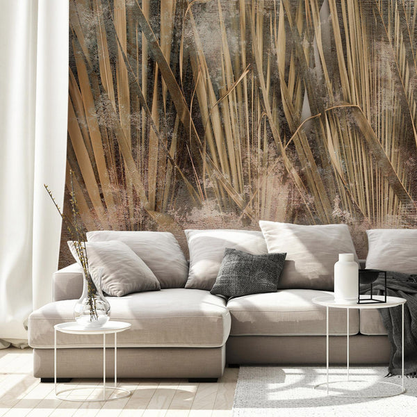 Carta da parati - Dry leaves - landscape of tall grasses in boho style with paint patterns