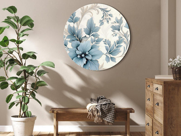 Quadro rotondo - Turquoise Flowers in Retro Ambience Floristic Ornaments