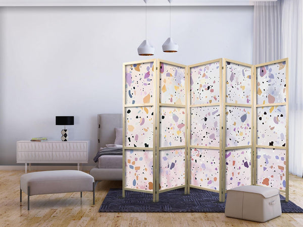 Paravento giapponese - Confetti-Style Terrazzo - Purple-Pink - Colorful Pattern