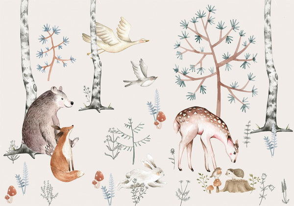 Carta da parati - Forest Land With Animals Painted in Watercolours