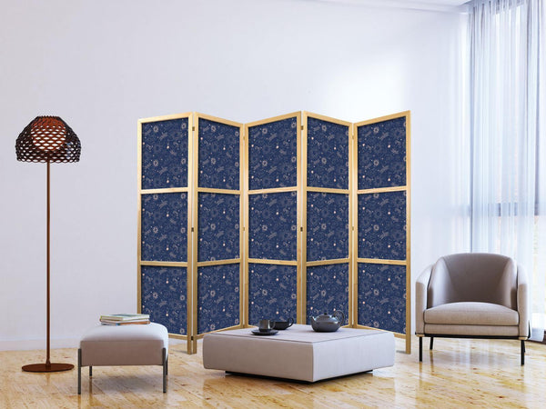 Paravento giapponese - Cosmic Inspirations - Pattern with Stars and Constellations on a Dark Background