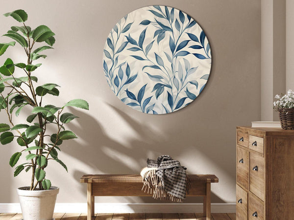 Quadro rotondo - Leaves in Blue Colors Delicate Botanical Motif