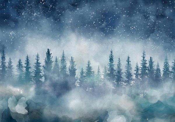 Carta da parati - Night landscape - landscape of a misty forest at night with a starry sky