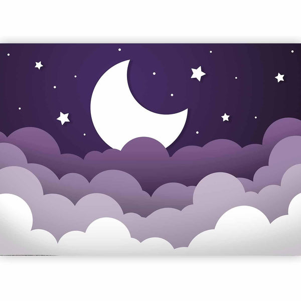 Carta da parati - Moon dream - clouds in a purple sky with stars for children