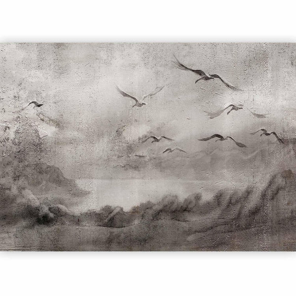 Carta da parati - Swan flight - abstract landscape of birds over a lake with texture