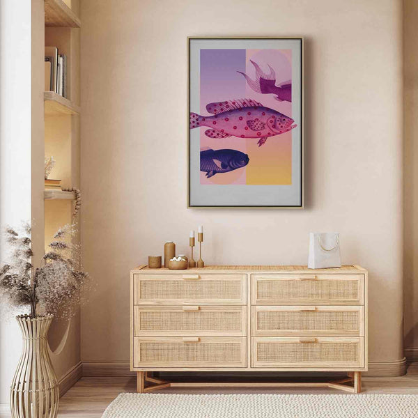 Quadro - Fish in Pastels - Stylized Fish Against Gradient Shapes