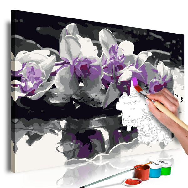 Quadro fai da te - Purple Orchid (Black Background & Reflection In The Water)