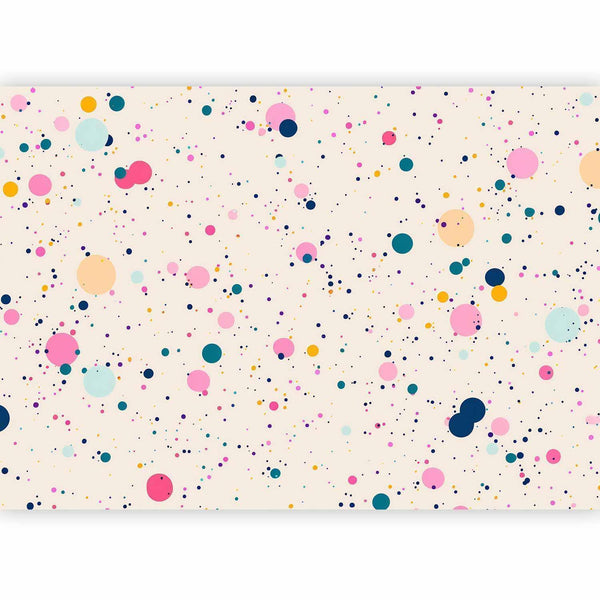 Carta da parati - Dots Speckles and Splatters Multicolored Cheerful Pattern on a Light Pink Background