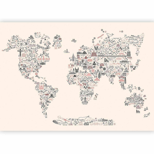 Carta da parati - Map With Icons - Cartoon Representation of the World in Pastel Colours