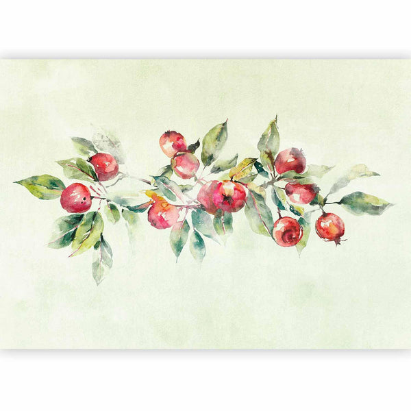 Carta da parati - Apple branch - delicate landscape with a plant and apples on a white background