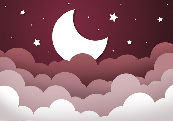 Carta da parati - Moon dream - clouds in a maroon sky with stars for children