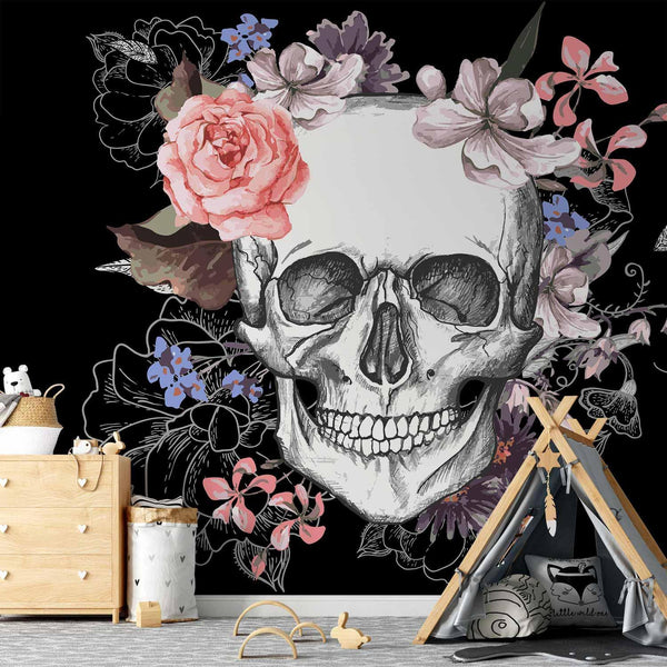 Carta da parati - Skull and Flowers