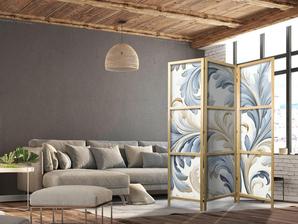 Paravento giapponese - Baroque Ornaments in Light - Cream-Blue Colors