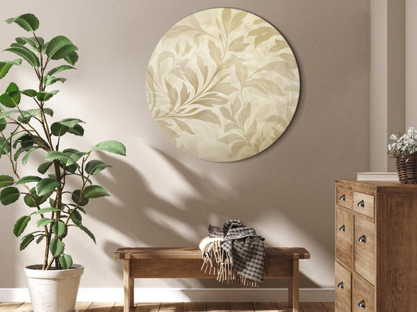 Quadro rotondo - Botanical Motif with Leaves and Vines in Sand Colors