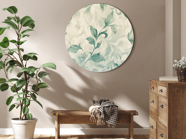 Quadro rotondo - Watercolor Botanical Motif: Delicate Green-Beige Leaves