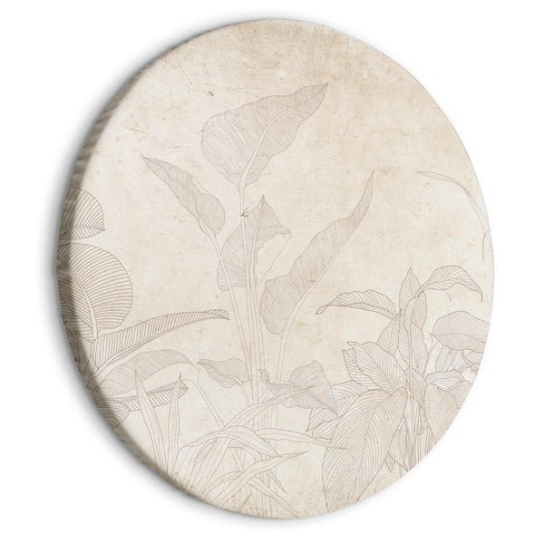 Quadro rotondo - Muted exotic greenery - Delicate outlines of tropical shrubs on beige and sand background/Subtle exotic plants