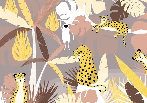 Carta da parati - Cheetahs in the jungle - landscape with exotic animals with palm trees for children