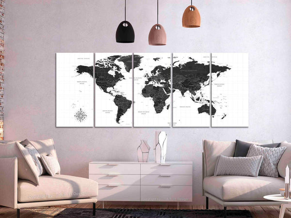 Quadro - Black and White Map (5 Parts) Narrow