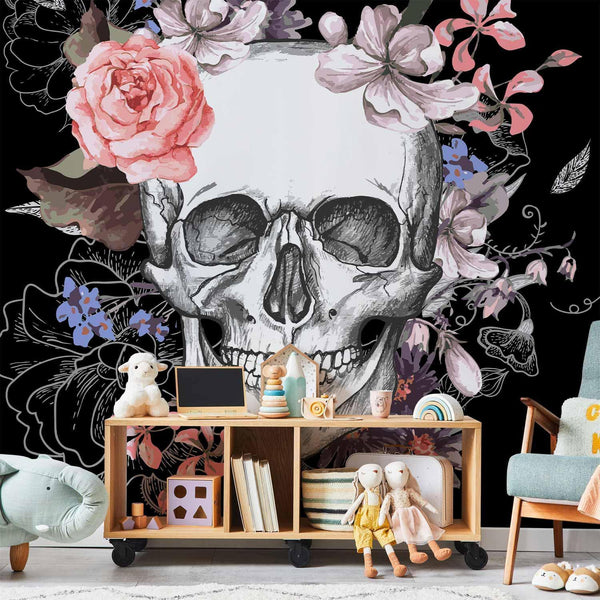 Carta da parati - Skull and Flowers