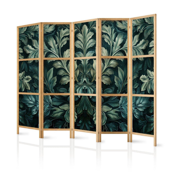 Paravento giapponese - Dark Green Victorian Leaves - Botanical Carved Composition