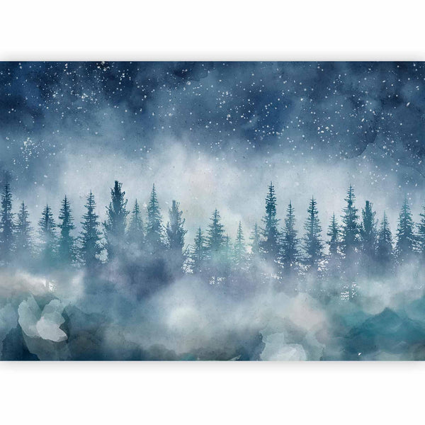 Carta da parati - Night landscape - landscape of a misty forest at night with a starry sky